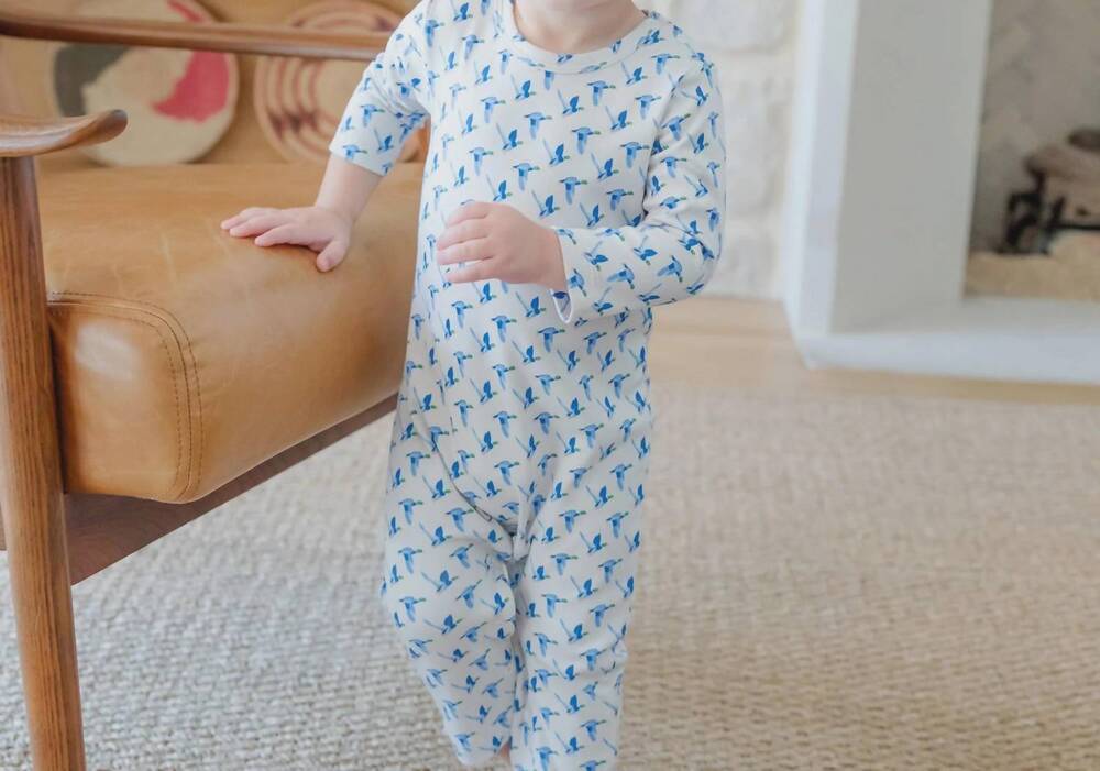 NEW LILA + HAYES kids' thompson romper in mallard ducks